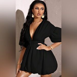 SHEIN SXY Summer Beach Deep V Neck Puff Sleeve Dress